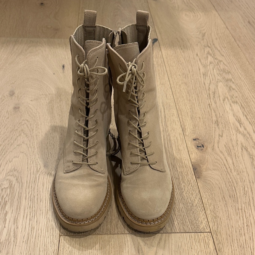 Sam Edelman Tan Lace-Up Platform Ankle Boots